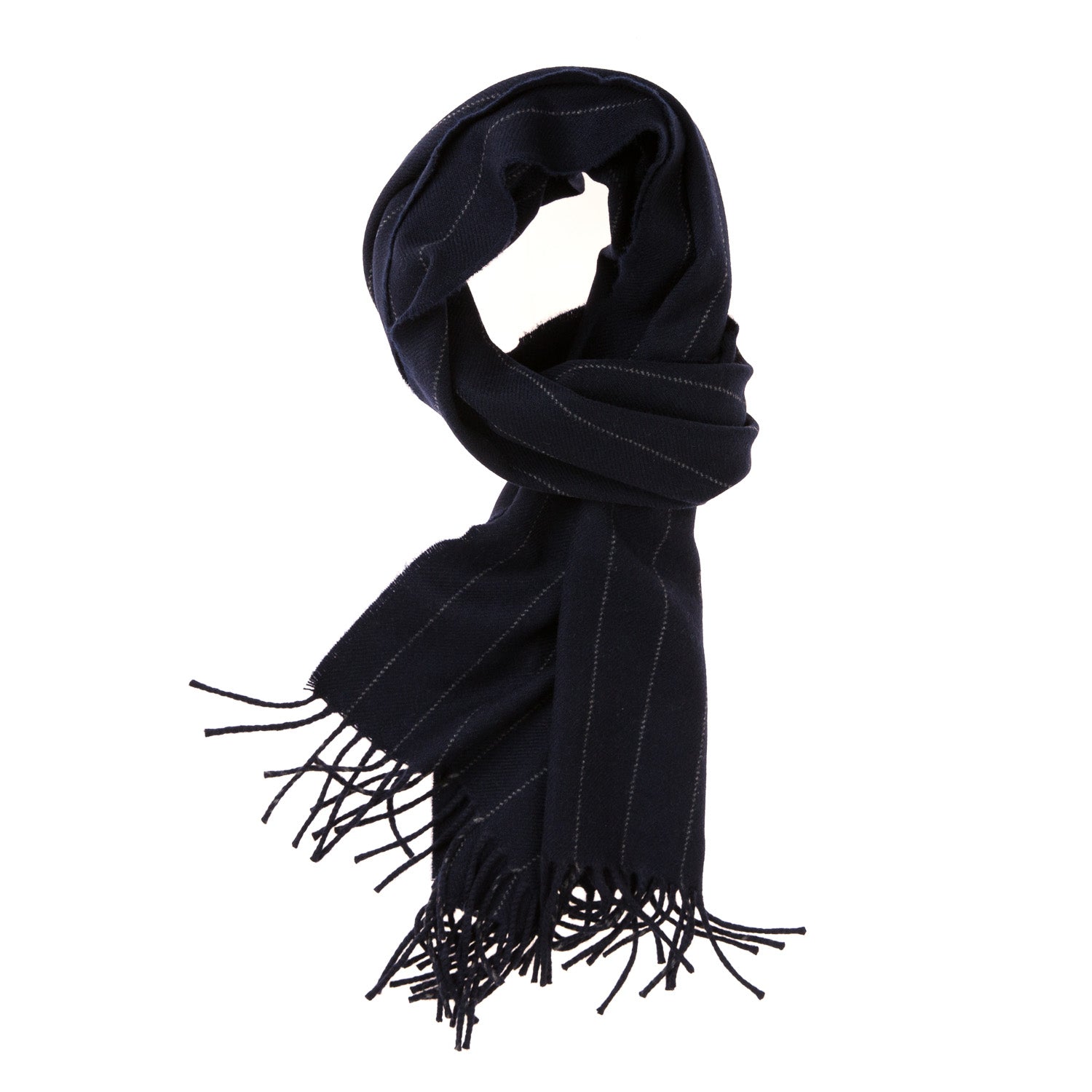 Fox Brothers x MJ: Dark Blue Scarf "Fox Pin-Stripe" made of Cashmere and Merino Wool